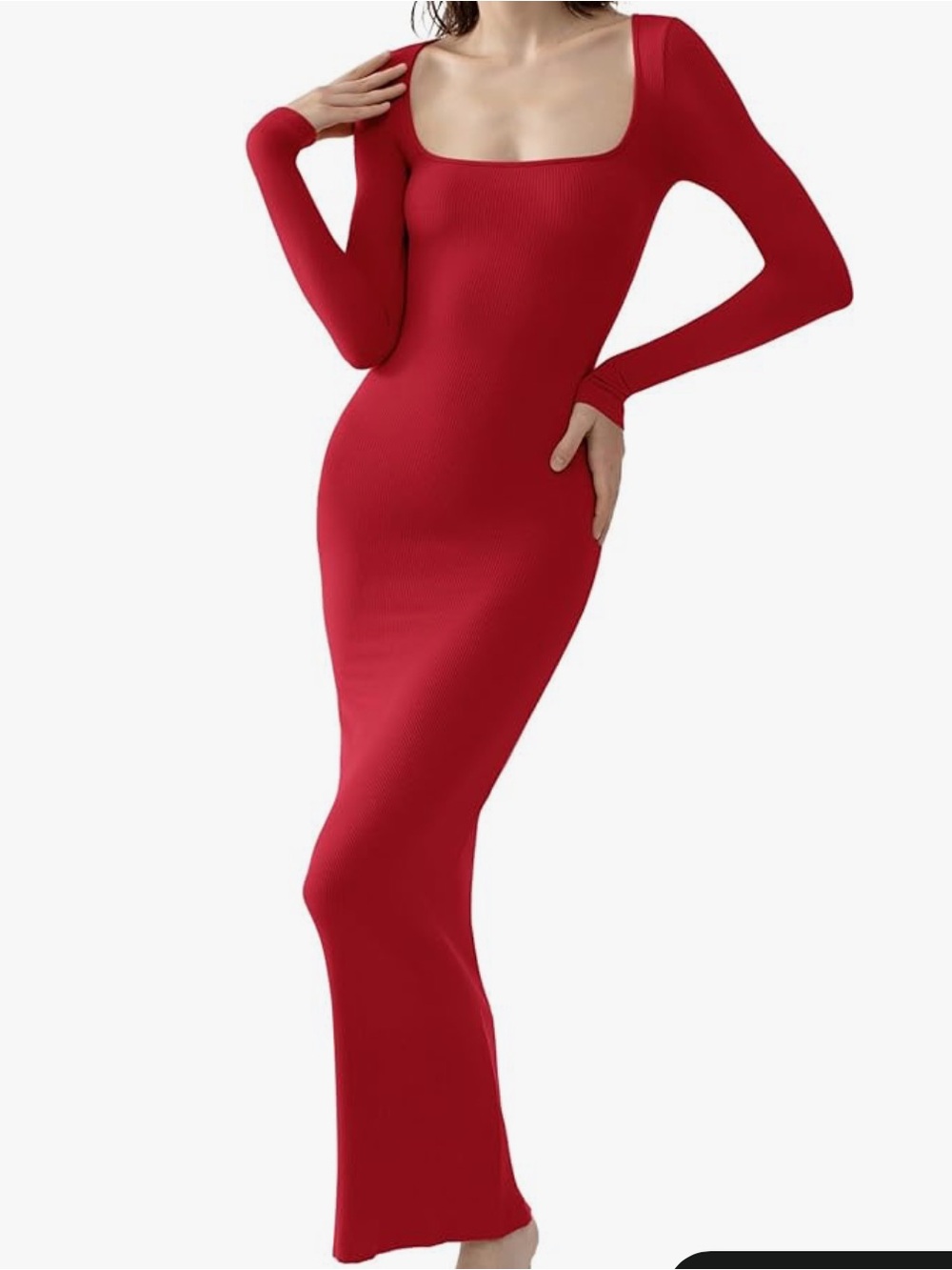 PUMIEY Women's Square Neck Long Sleeve Maxi Dress Ribbed - S